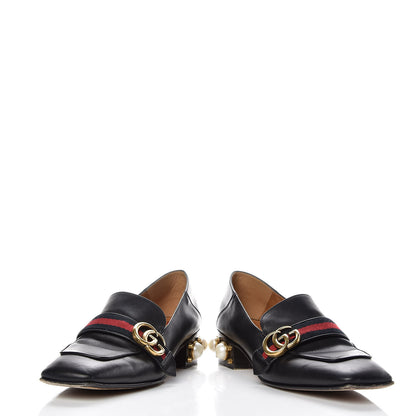 Gucci Betis Glamour Calfskin Web Pearl Embellished Peyton 35mm Loafer Pumps 39 Black 6 of 18