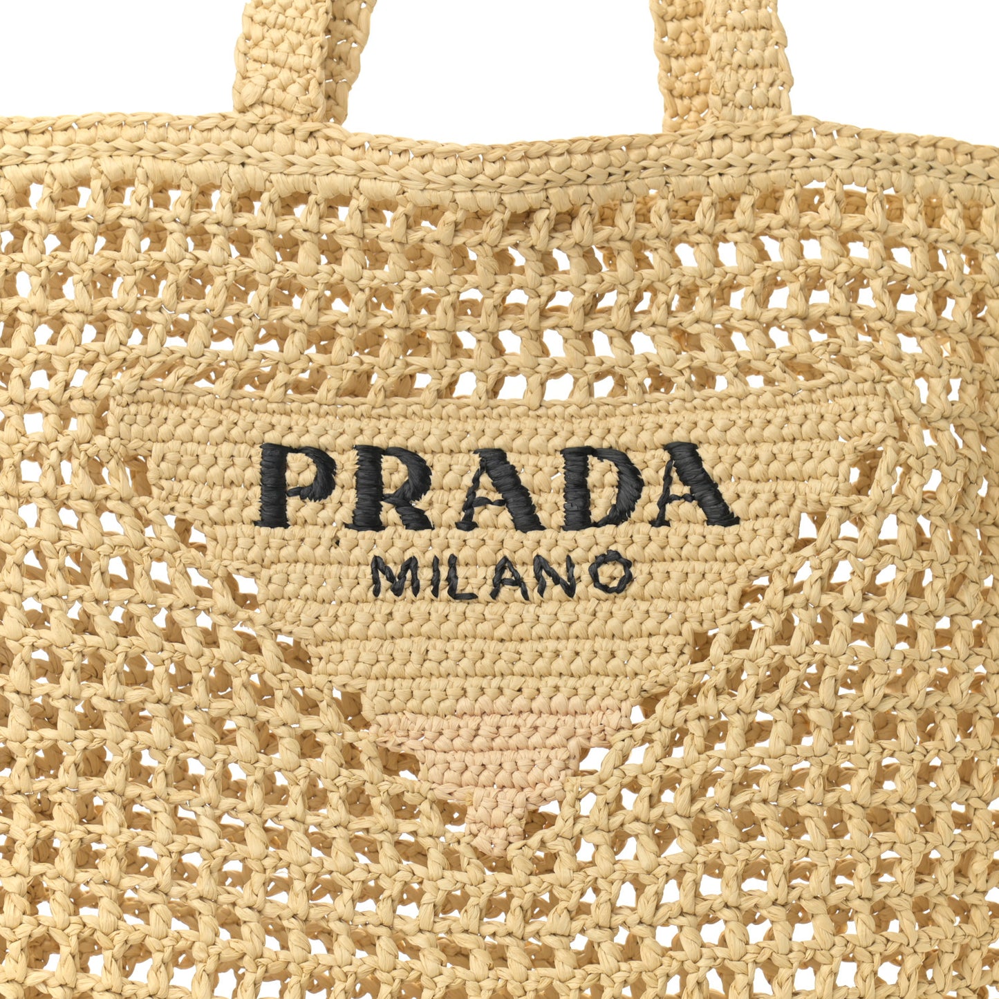Yarn Raffia Effect Crochet Logo Embroidered Tote Bag Naturale
