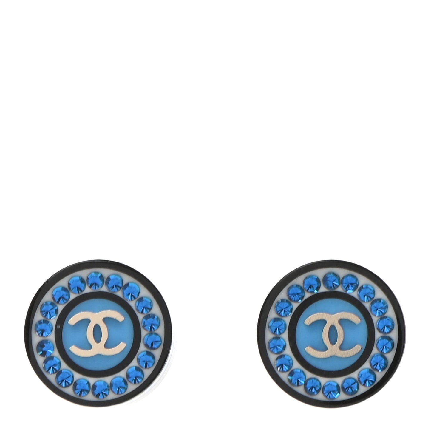 Resin Crystal CC Round Earrings Blue Black