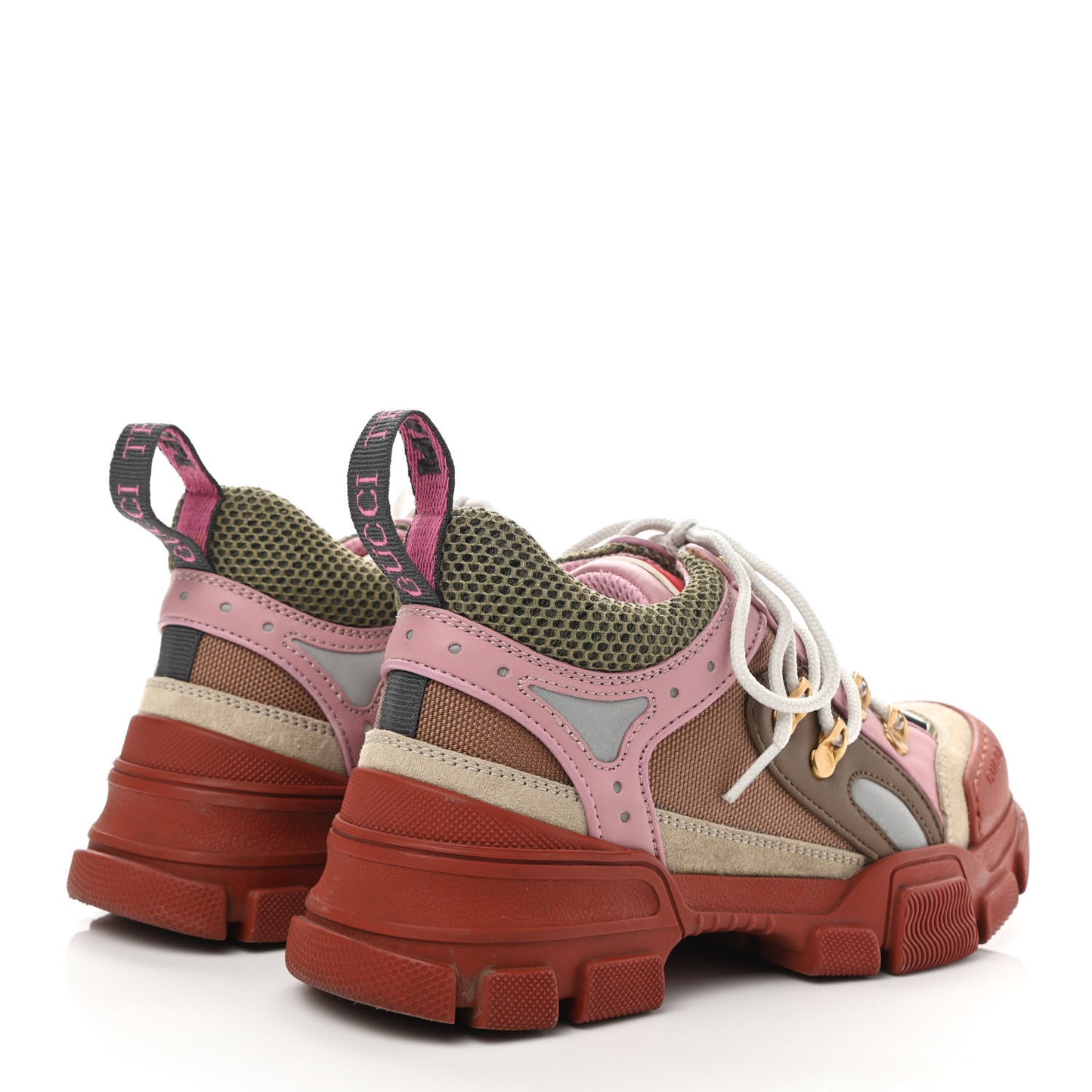X SEGA Mesh Canvas Calfskin Womens Flashtrek Sneakers 35 Military Oatmeal Carmine Rose Ardesia