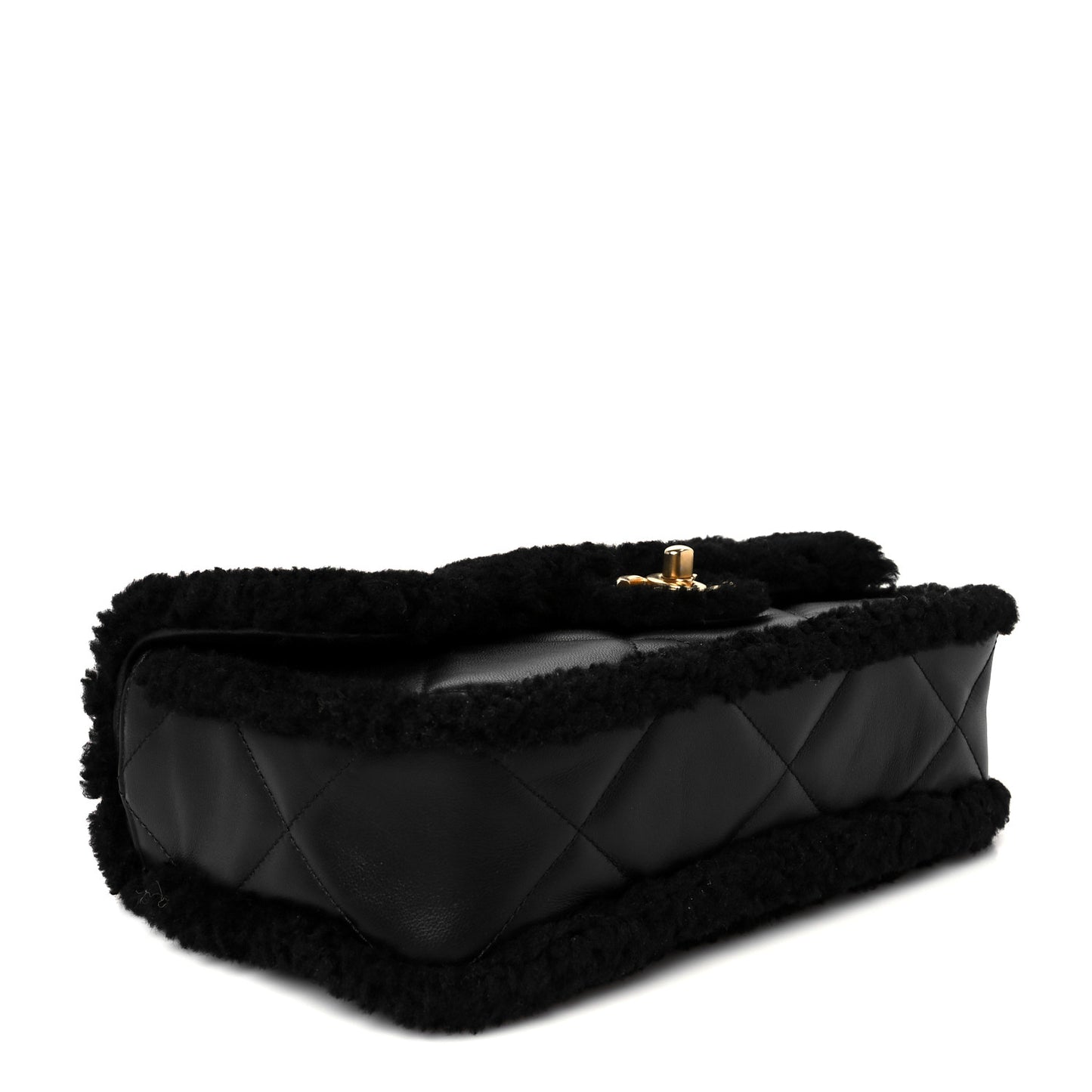 Shearling Lambskin Quilted Furry Coco Flap Black