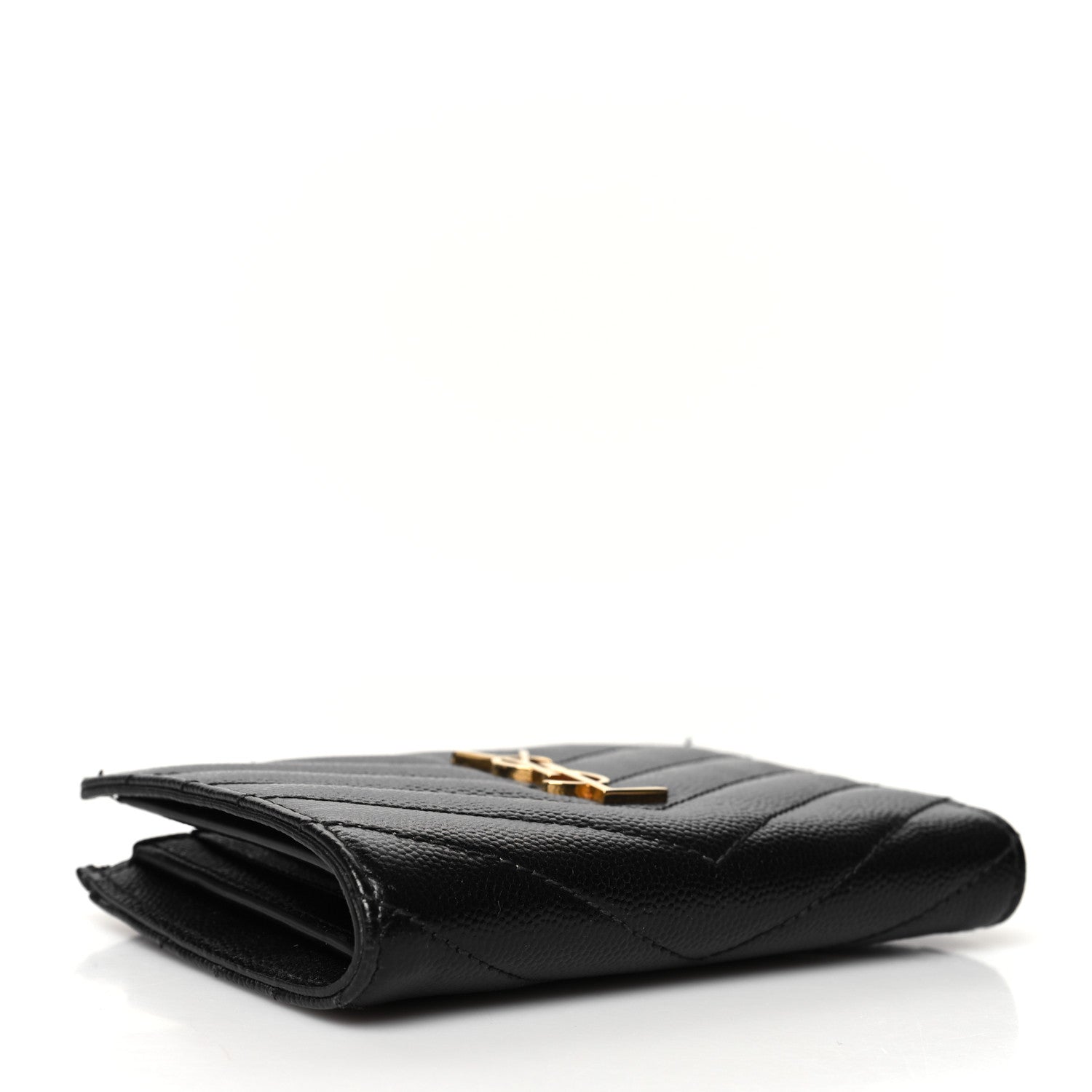 Saint Laurent Grain De Poudre Matelasse Chevron Monogram Zipped Two-Part Wallet Black 4 of 9