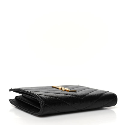 Saint Laurent Grain De Poudre Matelasse Chevron Monogram Zipped Two-Part Wallet Black 4 of 9