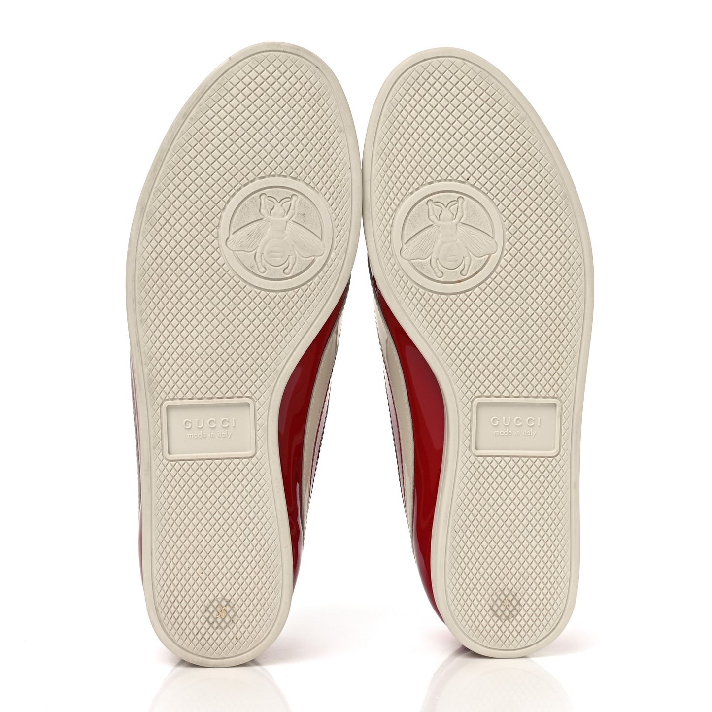 Patent Calfskin Bee Womens Falacer Sneakers 36 Hibiscus Red Blue Mystic White