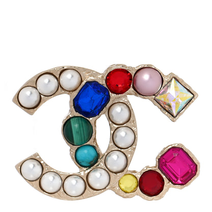 Chanel Pearl CC Crystal Brooch Gold Multicolor 1 of 5