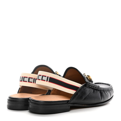 Gucci Goatskin Stripe Mens Horsebit Slingback Slippers 8 Black 4 of 12