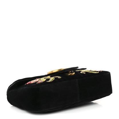 Gucci Velvet Matelasse Loved Embroidered Medium GG Marmont Shoulder Bag Black 4 of 11