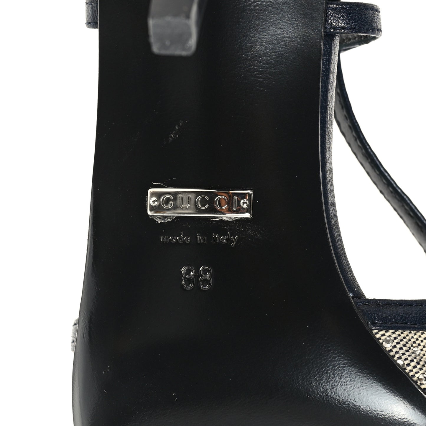 GG Monogram Malaga Kid Crystal Square G 75mm Slingback Pumps 38 Beige Blue