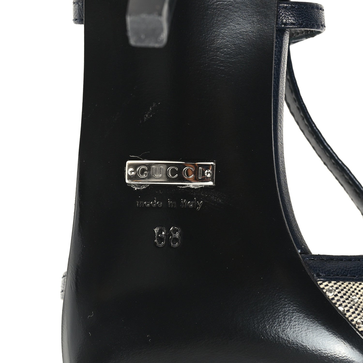 Gucci GG Monogram Malaga Kid Crystal Square G 75mm Slingback Pumps 38 Beige Blue 7 of 9