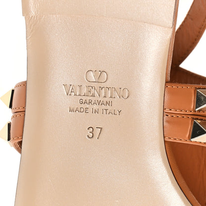 Valentino Garavani Calfskin Rockstud Ankle Wrap Flat Thong Sandals 37 Brown 7 of 9
