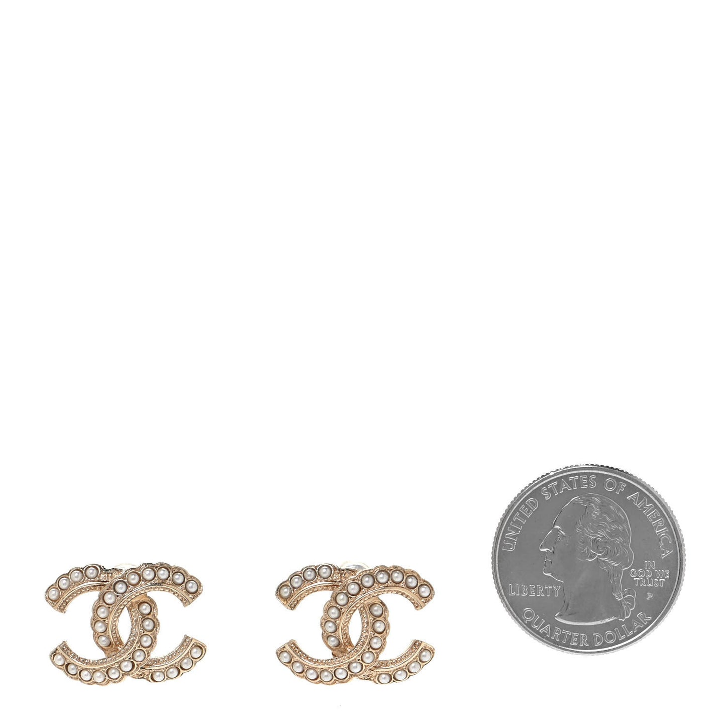 Pearl Crystal CC Stud Earrings Gold