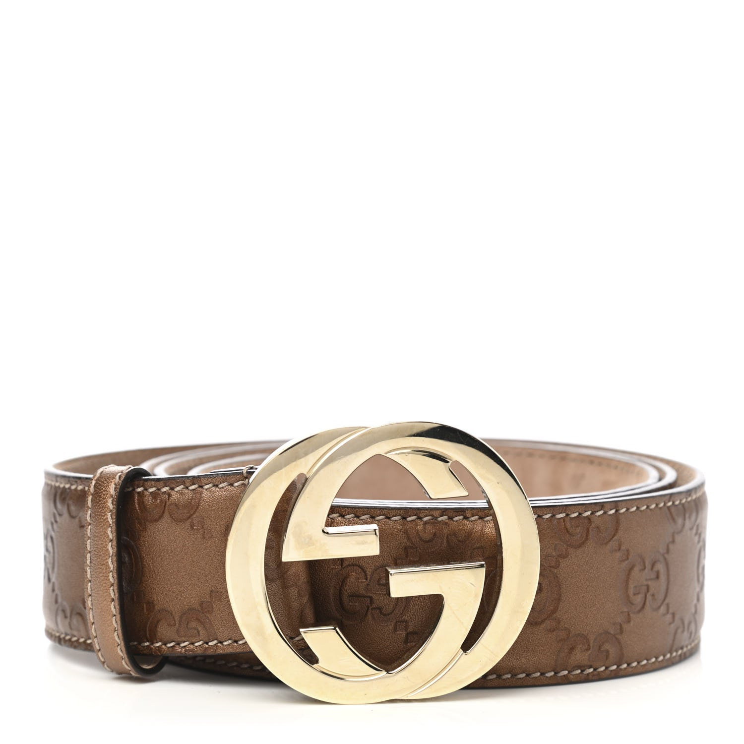 Gucci Metallic Guccissima Interlocking G Belt 120 48 Cognac Brown 1 of 5