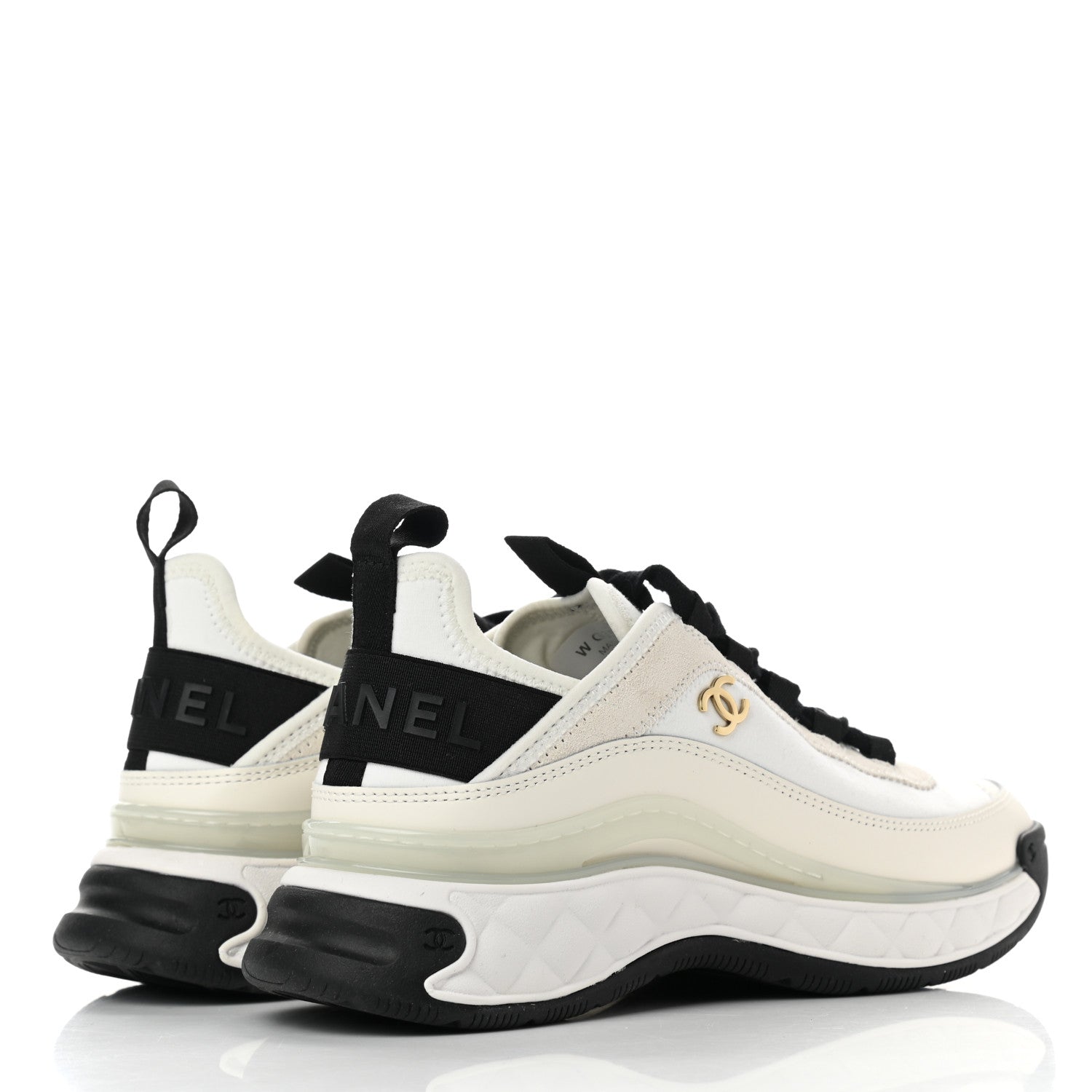 Chanel Velvet Calfskin Mixed Fibers CC Sneakers 36 Ivory Black 4 of 9