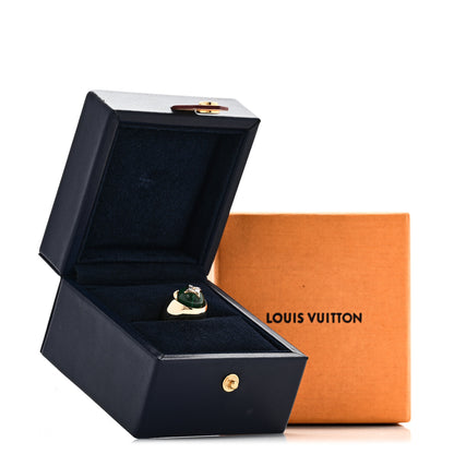 Louis Vuitton 18K Yellow Gold Diamond Malachite Blossom Signet Ring 49 5 6 of 6