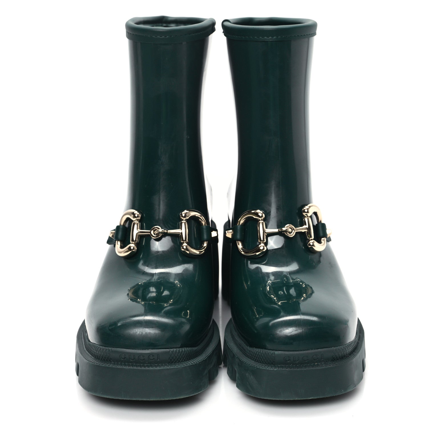 Gucci Rubber Womens Horsebit Ankle Boots 37 Vintage Green 2 of 9