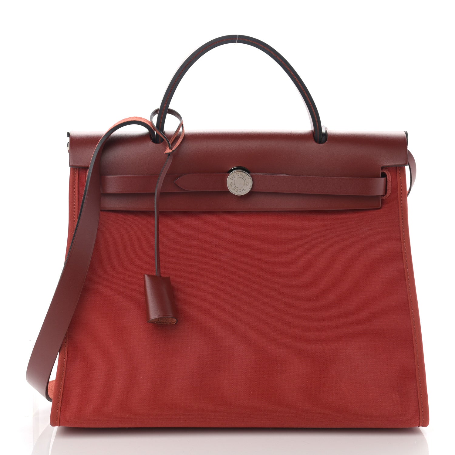 Hermes Vache Hunter Toile Herbag Zip 31 PM Rouge Grenat Rouge H 2 of 13