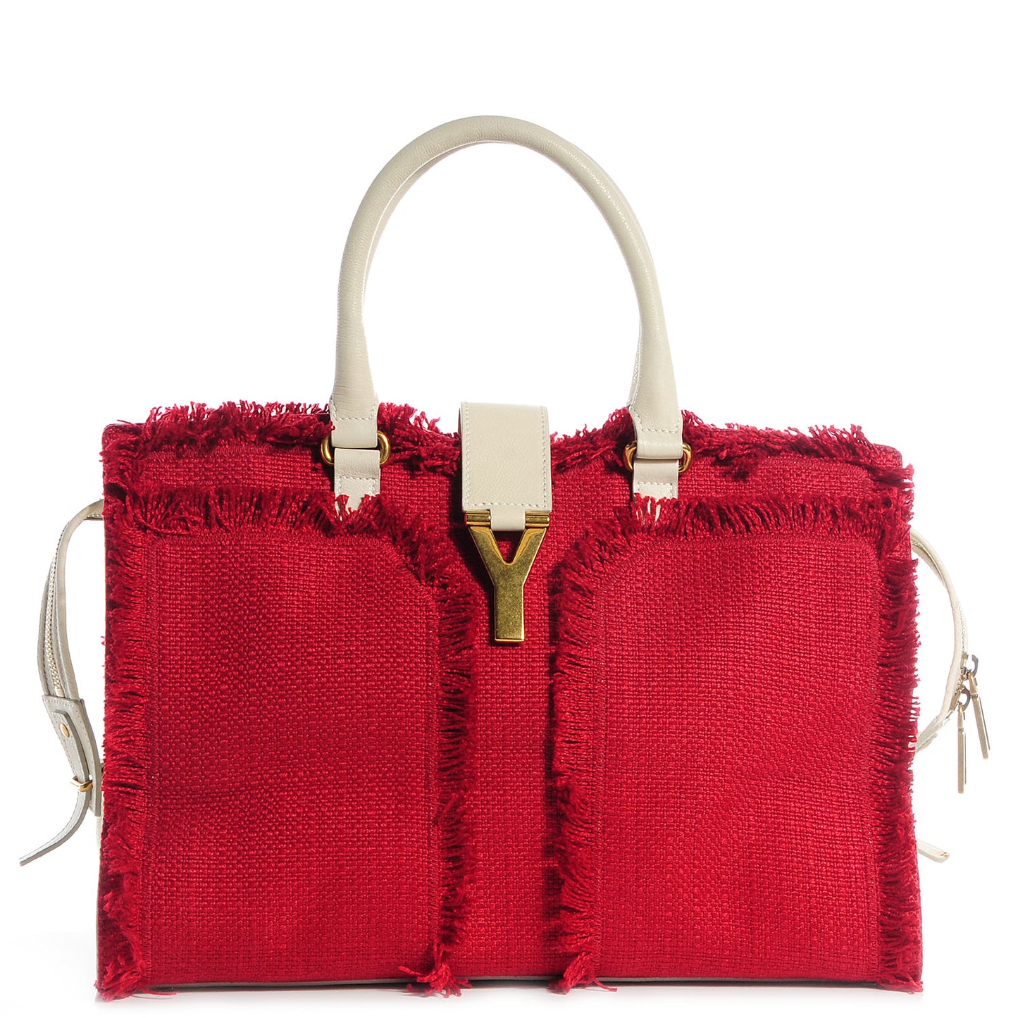 Leather Linen Fringe Medium Cabas ChYc Red