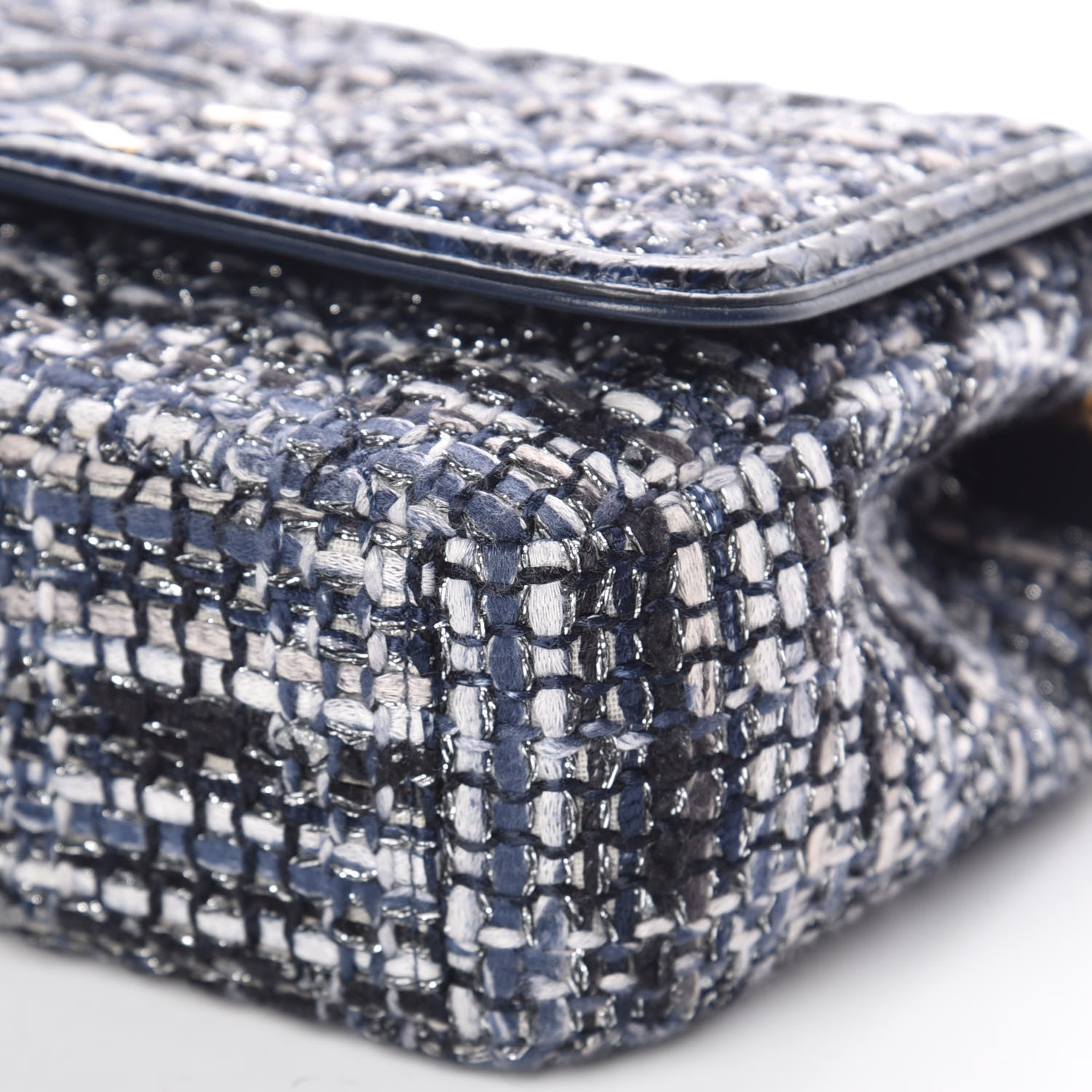 Chanel Tweed Watersnake Quilted Medium CC Filigree Flap Blue Black Ecru Silver 9 of 10