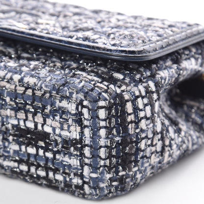Chanel Tweed Watersnake Quilted Medium CC Filigree Flap Blue Black Ecru Silver 9 of 10