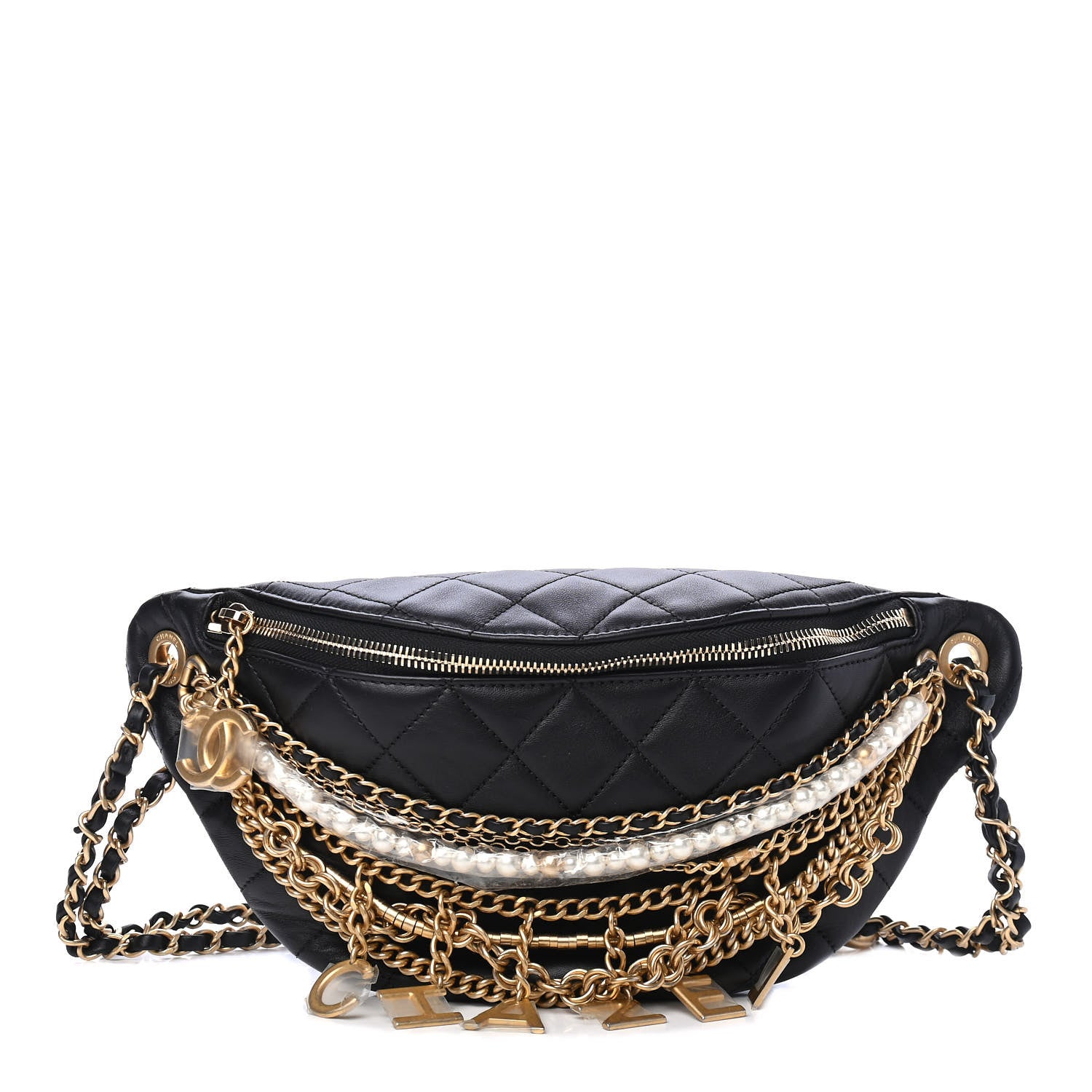 Chanel Lambskin Quilted All About Chains Waist Belt Bag Black 1 of 5