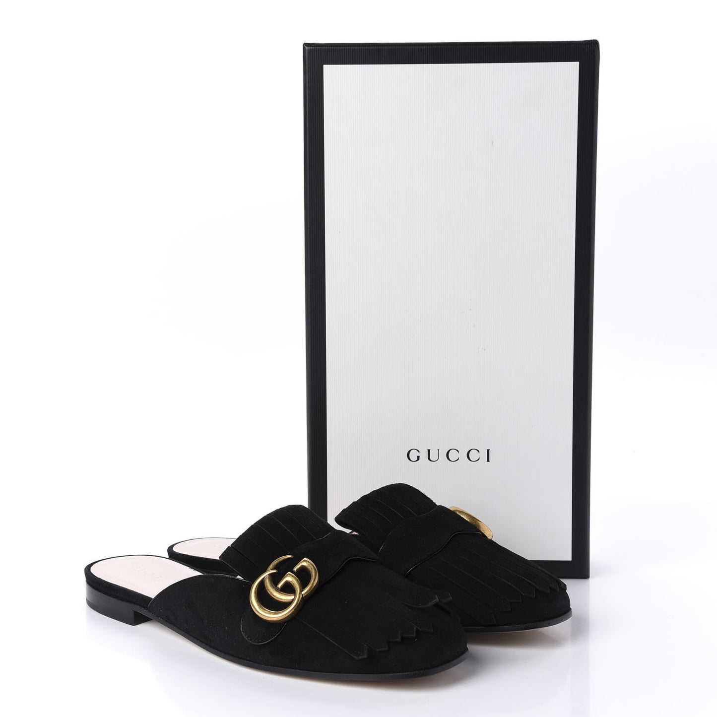 Kid Scamosciato GG Marmont Fringe Slippers 39 Black