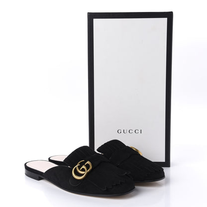 Gucci Kid Scamosciato GG Marmont Fringe Slippers 39 Black 9 of 9