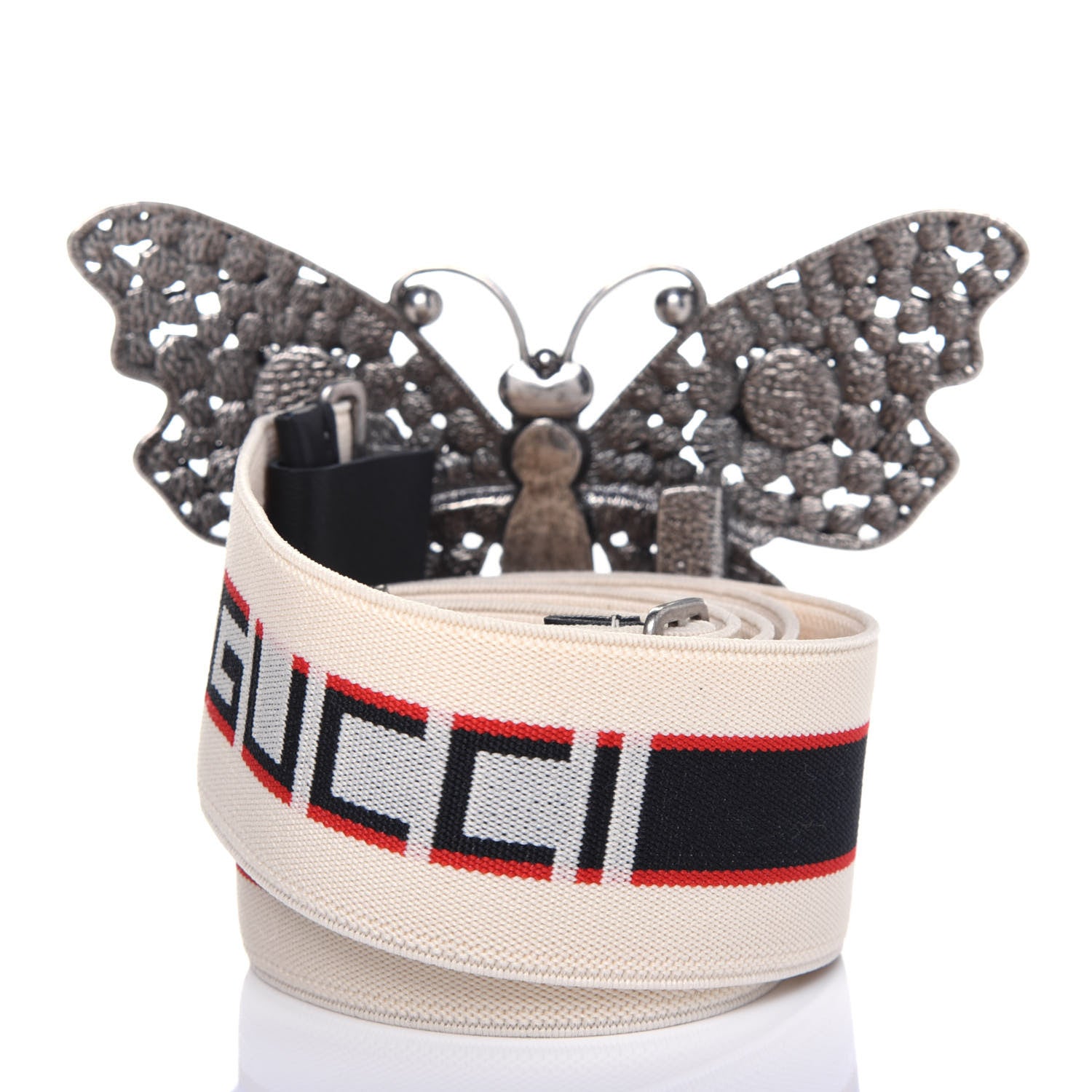 Gucci Jacquard Crystal Stripe Butterfly Belt 90 36 White 2 of 7