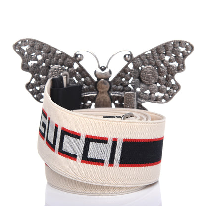 Gucci Jacquard Crystal Stripe Butterfly Belt 90 36 White 2 of 7