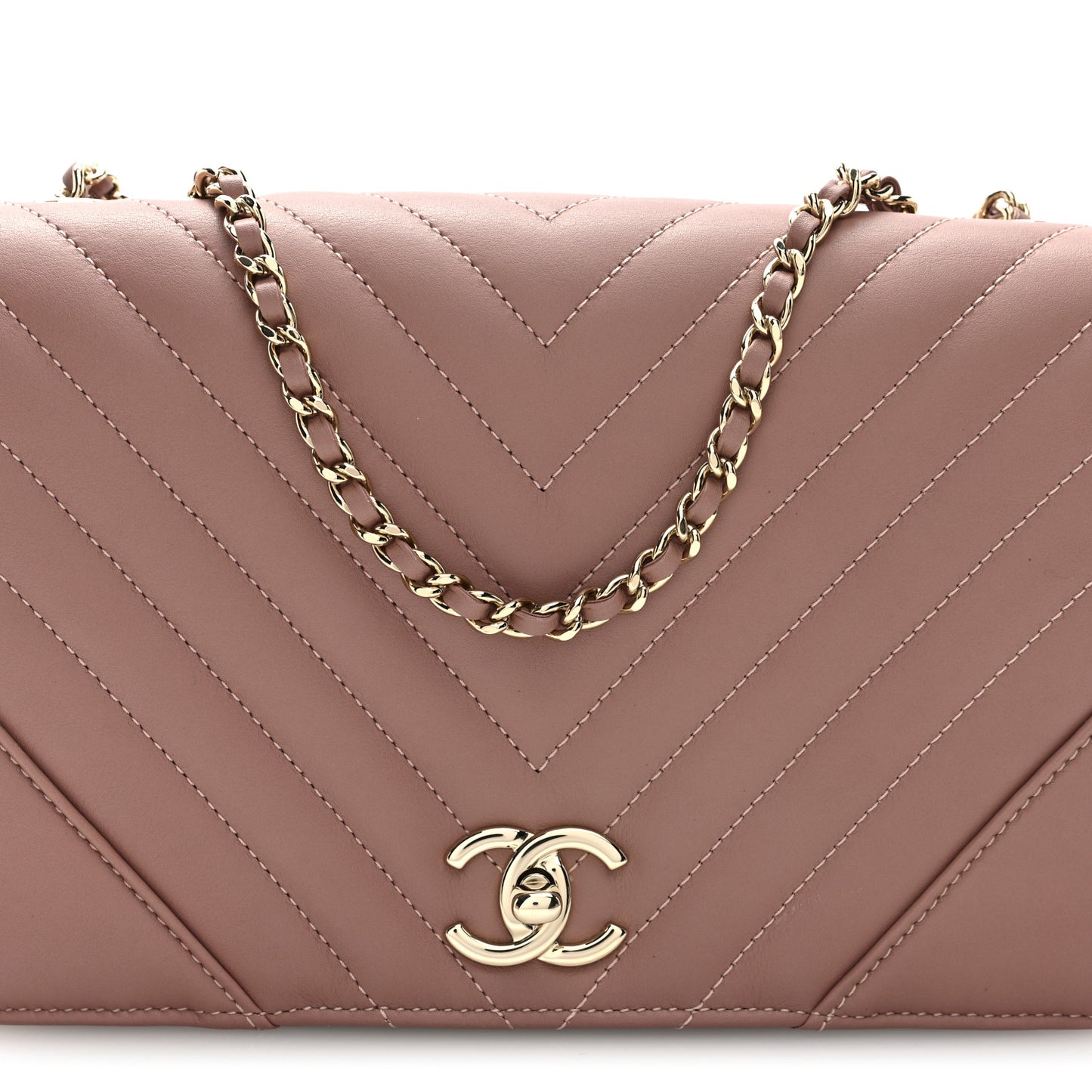 Calfskin Chevron Quilted Statement Flap Pink