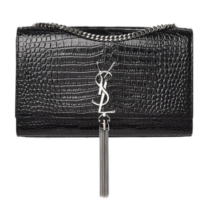 Saint Laurent Calfskin Crocodile Embossed Medium Classic Monogram Kate Tassel Satchel Black 1 of 7
