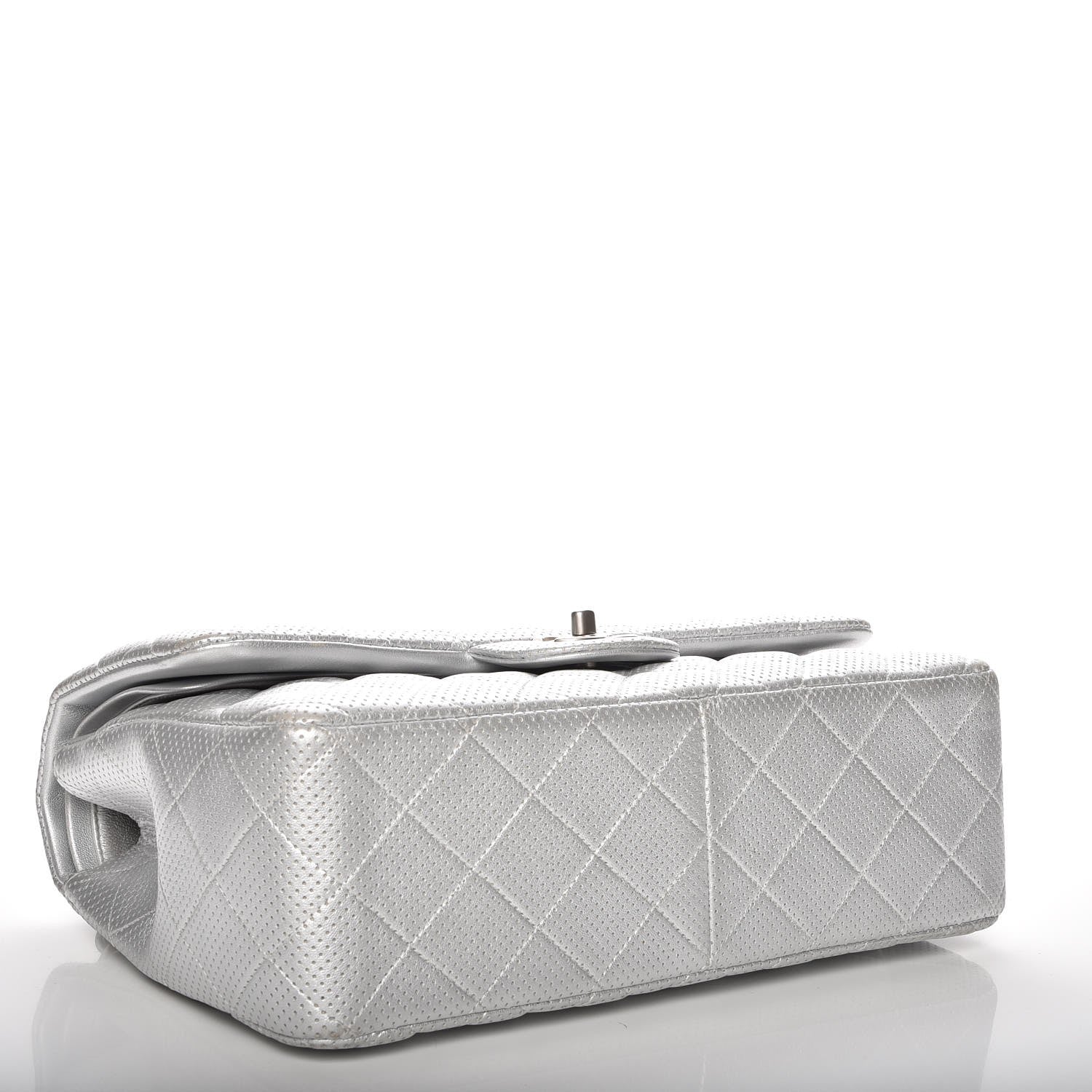 Chanel Metallic Perforated Lambskin Quilted Jumbo Double Flap Light Silver 5 of 10
