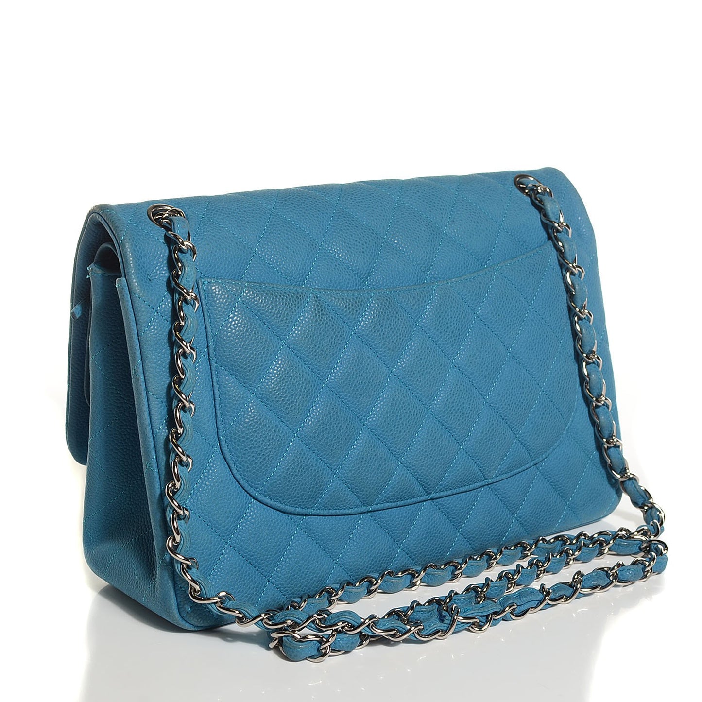 Iridescent Caviar Quilted Jumbo Double Flap Blue