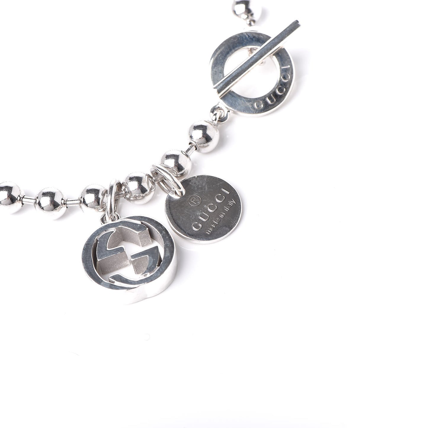 Sterling Silver Boule Bead Charm Toggle Bracelet
