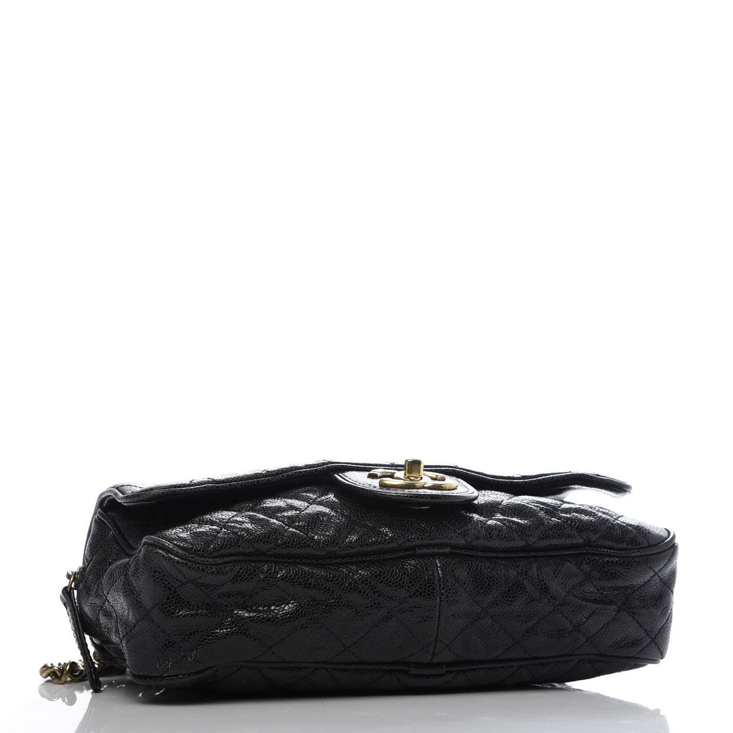 Crumpled Grained Calfskin Quilted Small Shiva Flap Black
