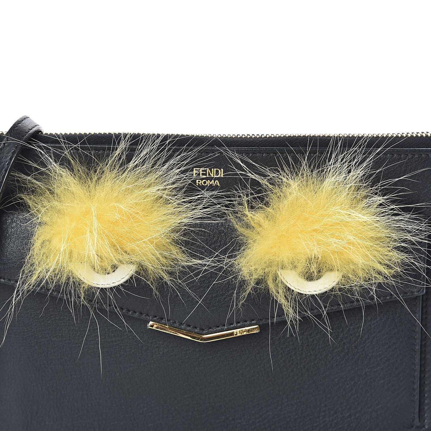 Fendi Vitello Dolce Fox Fur Monster Eyes Mini 2Jours Pouch Black Yellow 6 of 8