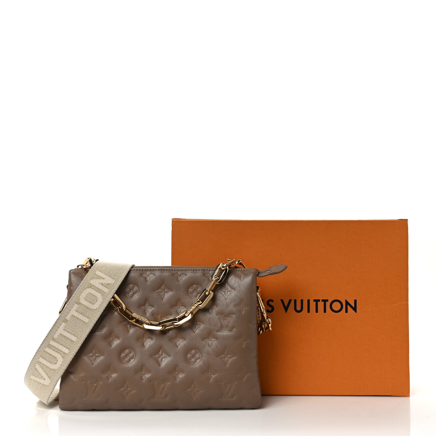 Louis Vuitton Lambskin Embossed Monogram Coussin PM Taupe 13 of 13