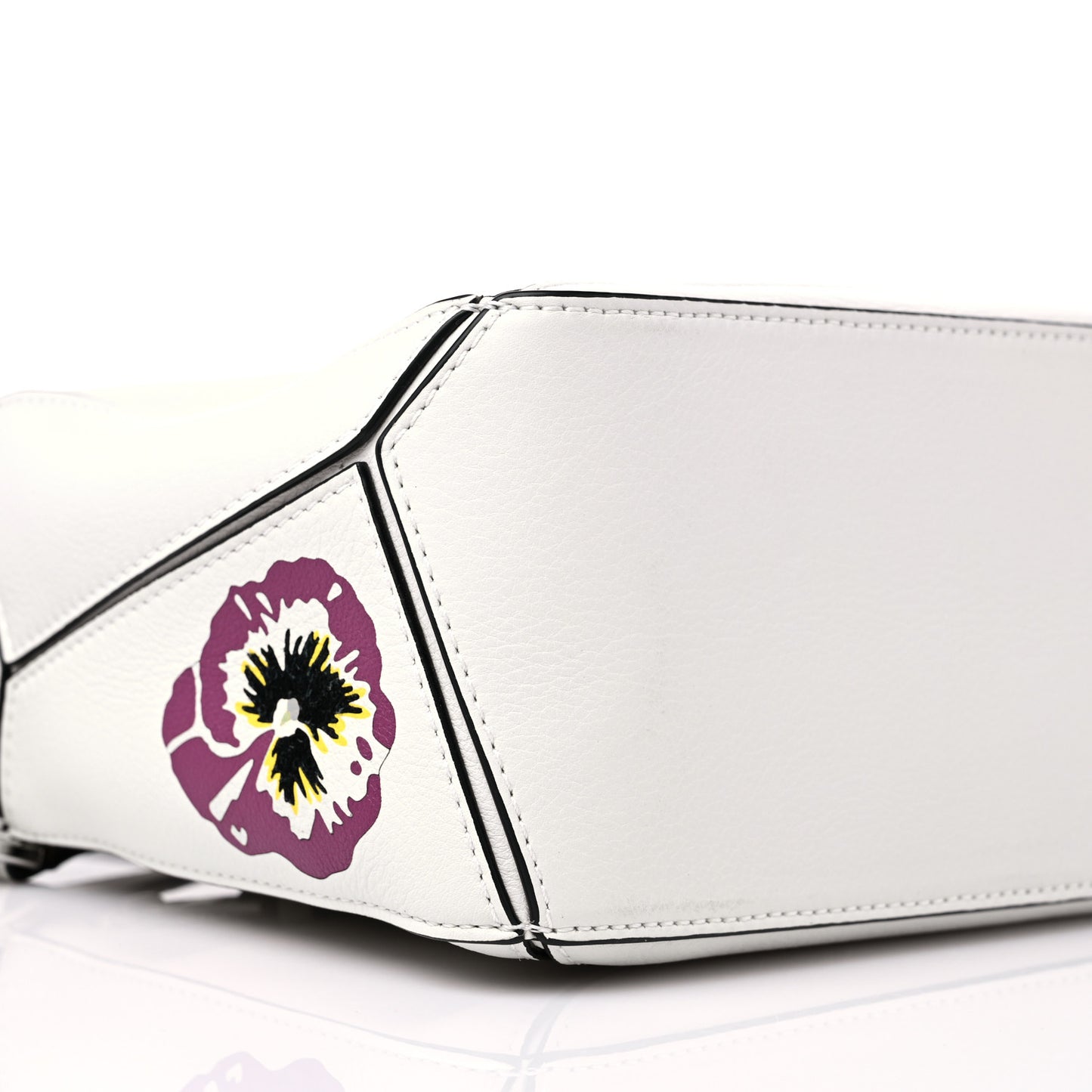 Calfskin Small Pansies Print Puzzle Bag Soft White