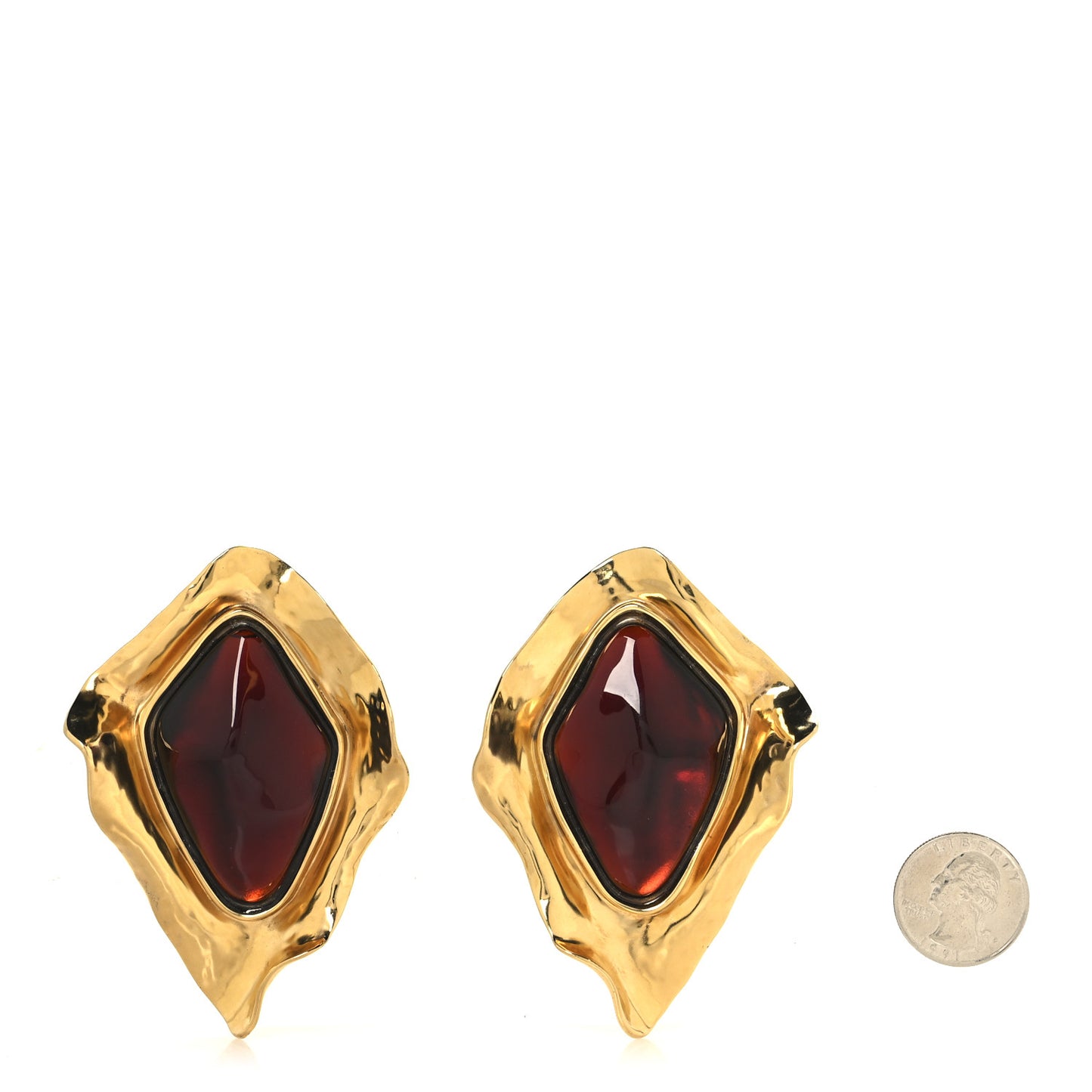Brass Resin Clip On Earrings Gold Amber