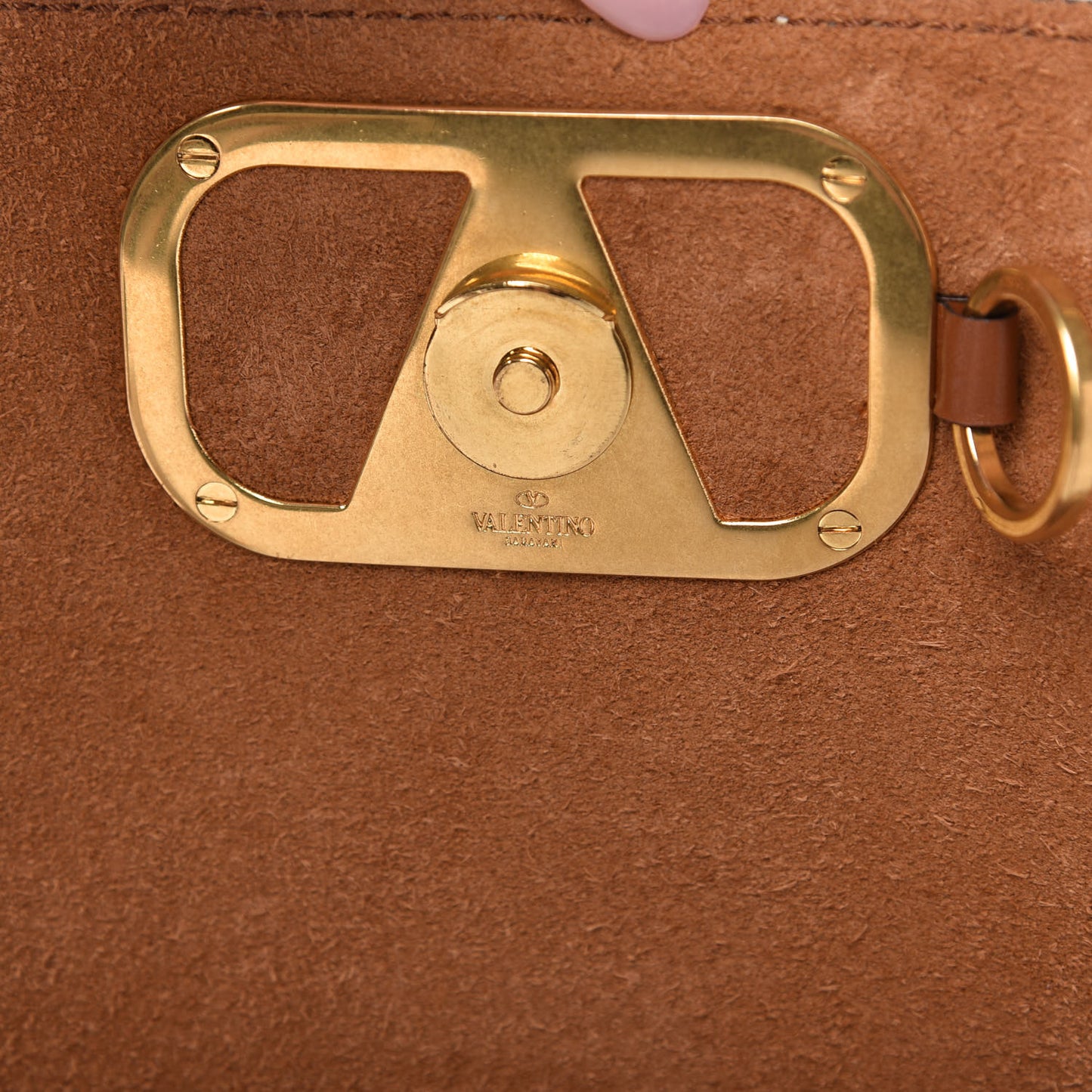 Pebbled Calfskin Small VRing Shoulder Bag Saddle Brown
