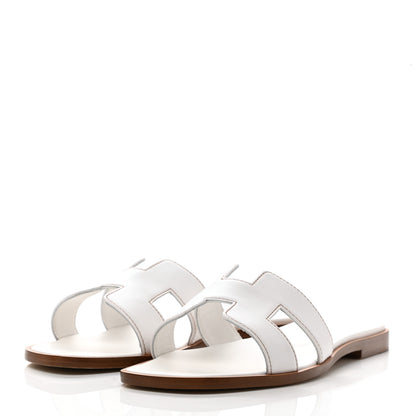 Hermes Box Calfskin Oran Sandals 37 White 3 of 9