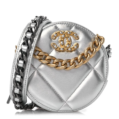 Chanel Metallic Lambskin Quilted Chanel 19 Round Clutch With Chain Silver 1 of 12
