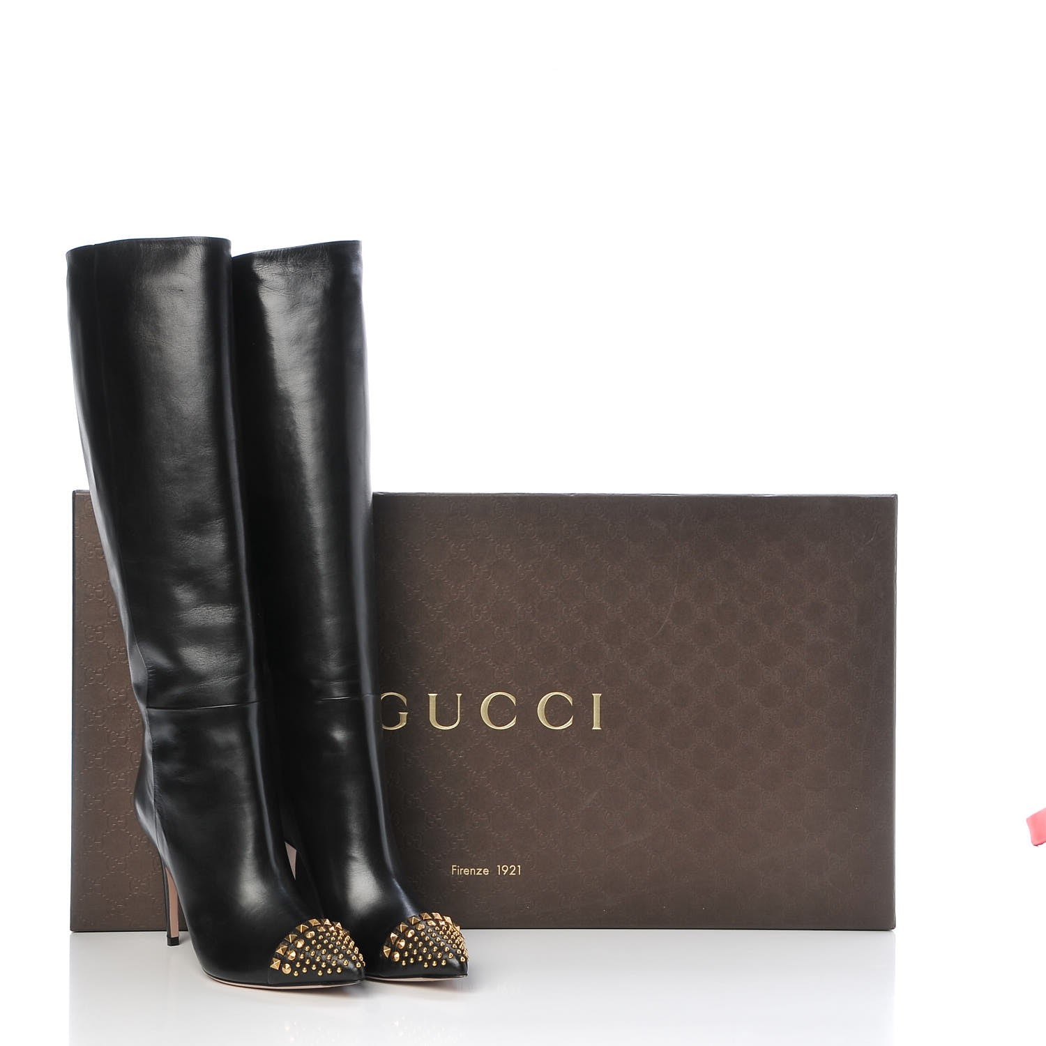 Gucci Malaga Kid Studded Toe Coline Boots 38 Black 8 of 8