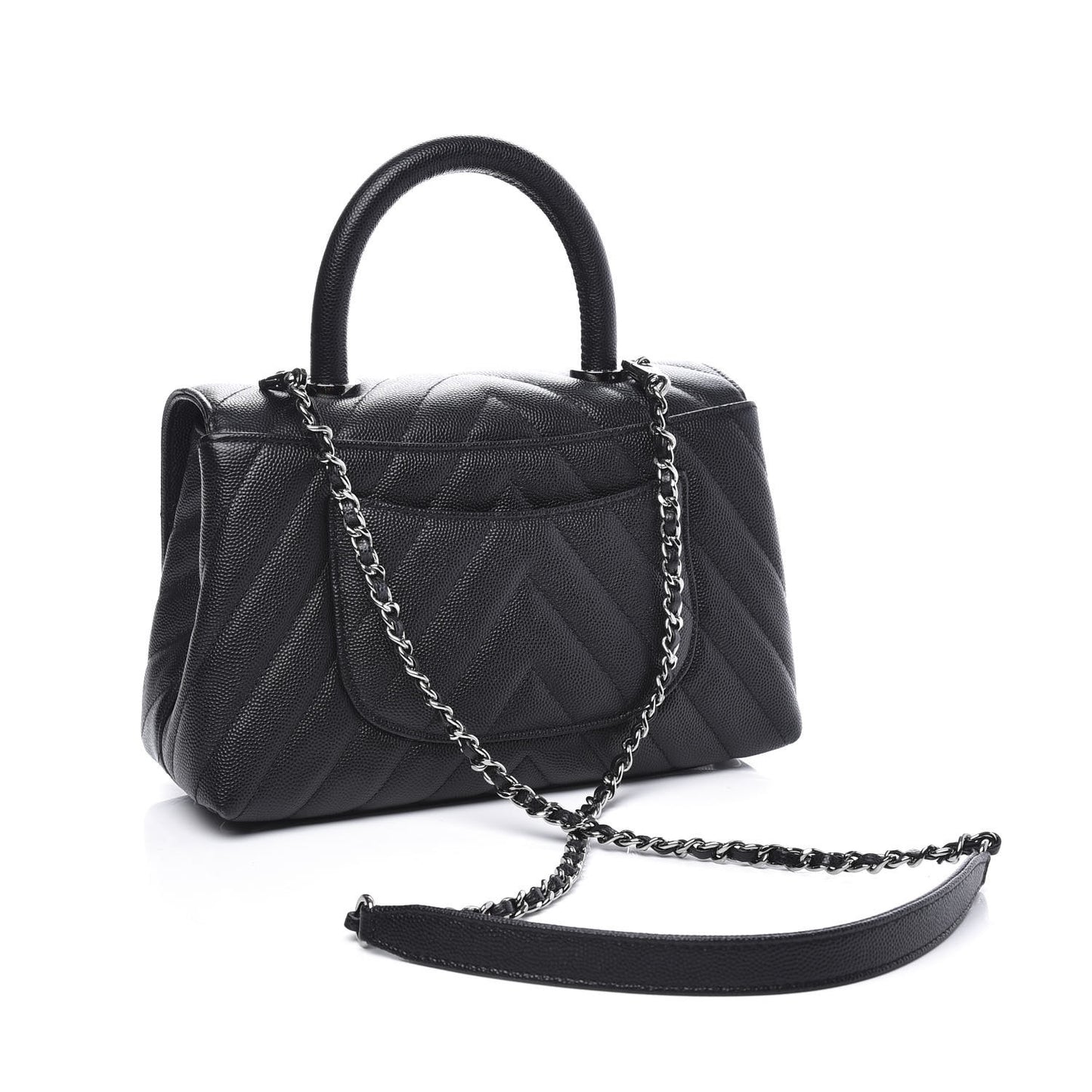 Caviar Chevron Quilted Mini Coco Handle Flap Black