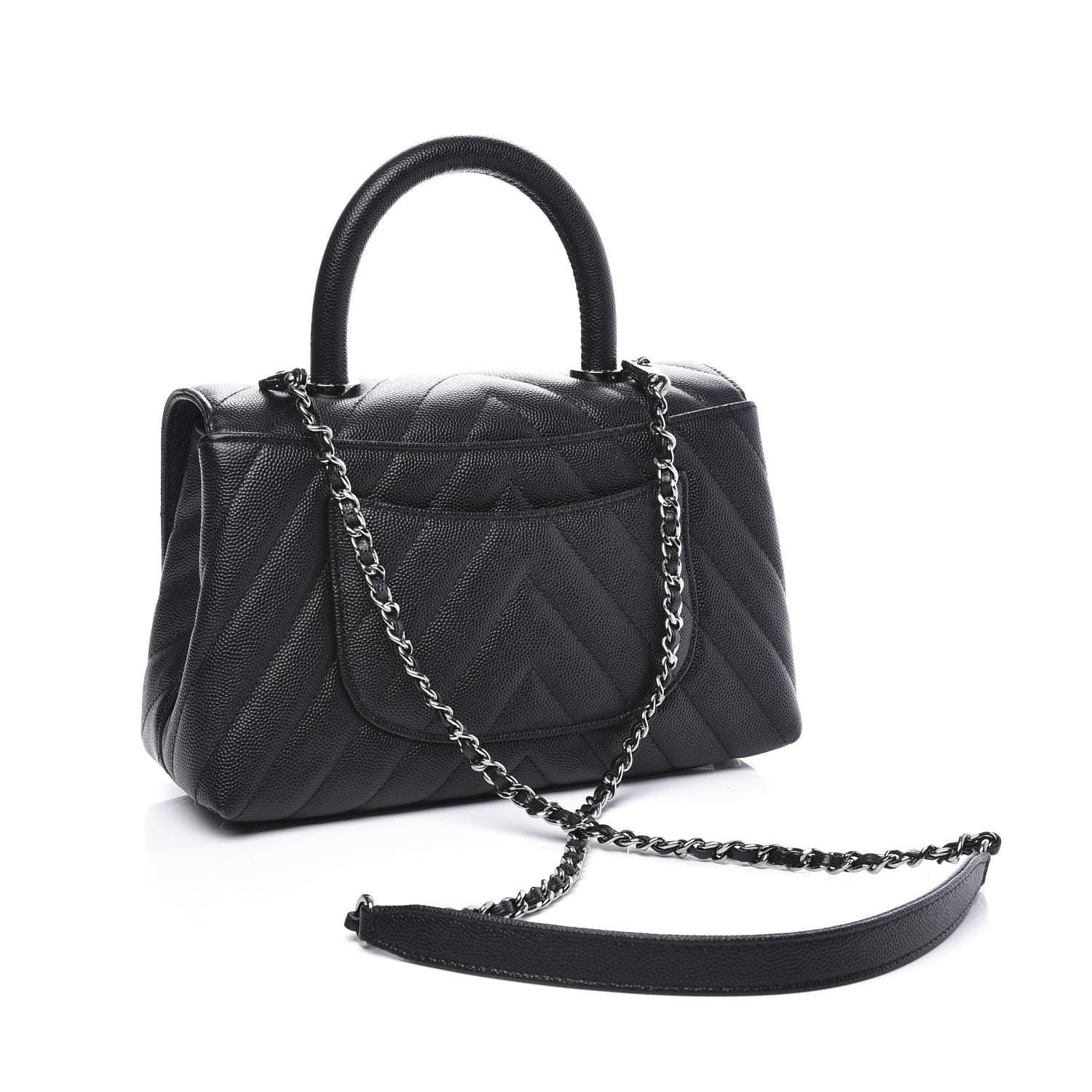 Chanel Caviar Chevron Quilted Mini Coco Handle Flap Black 2 of 10