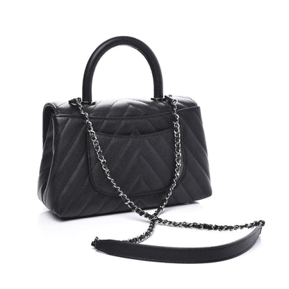 Chanel Caviar Chevron Quilted Mini Coco Handle Flap Black 2 of 10