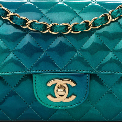 Chanel Shaded Patent Calfskin Quilted Mini Rectangular Flap Green Blue 8 of 11