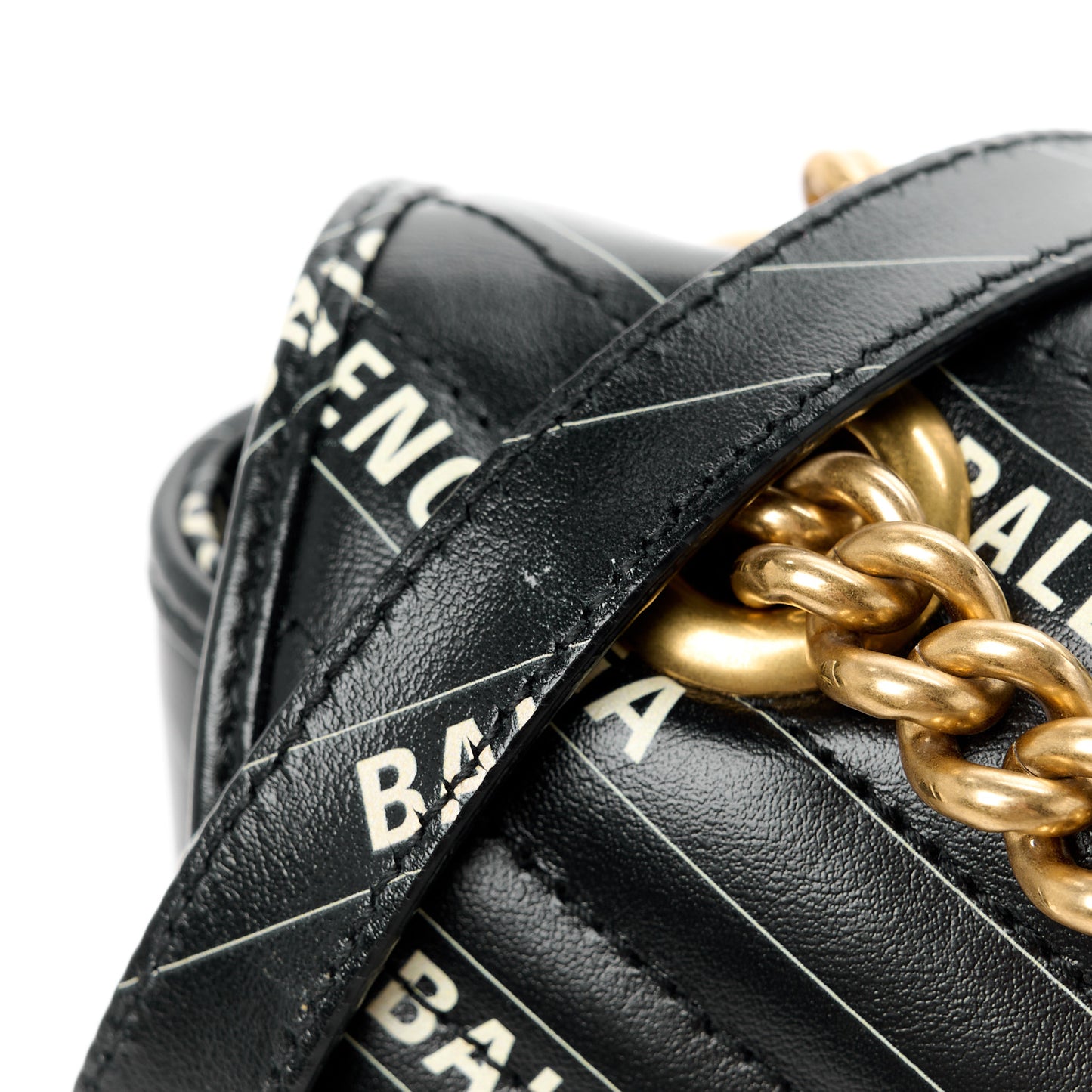 X BALENCIAGA Calfskin Matelasse Logo Print Small GG Marmont Shoulder Bag Black