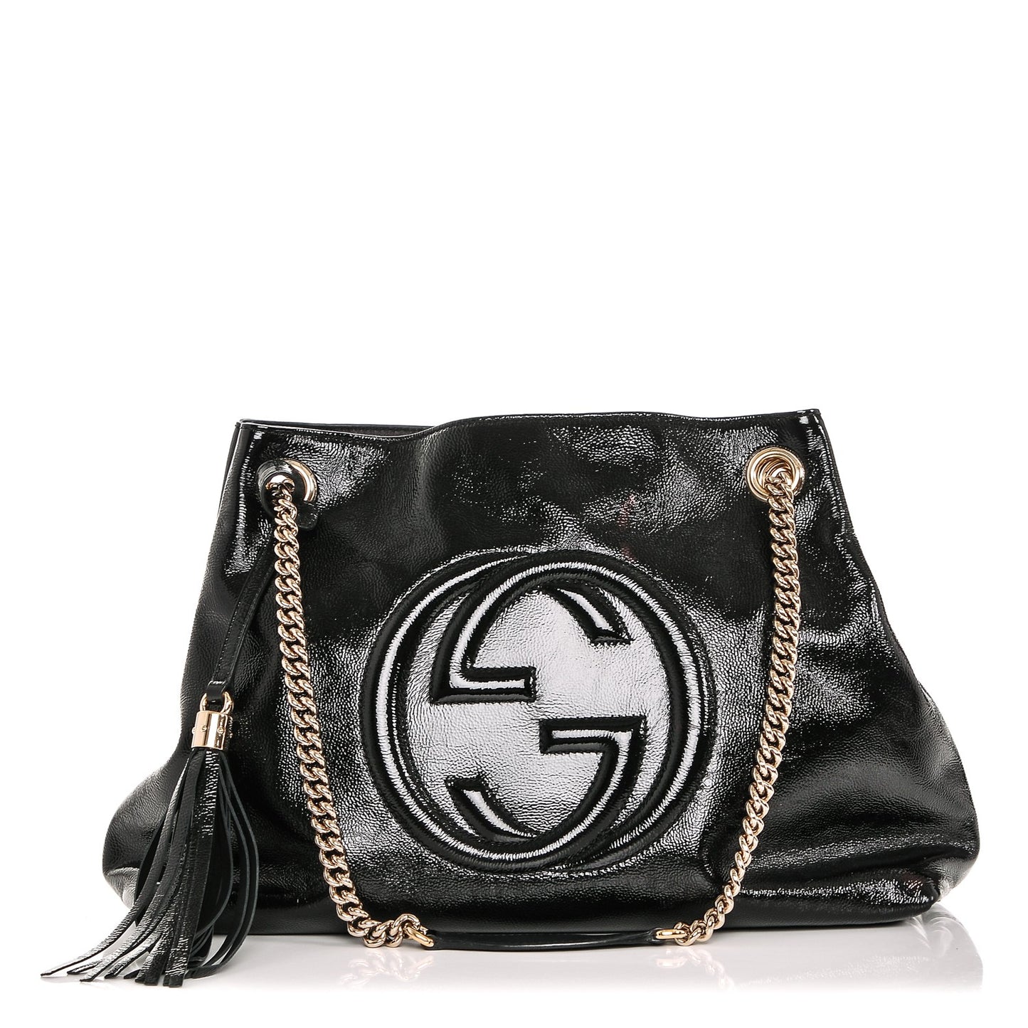 Patent Medium Soho Chain Shoulder Bag Black