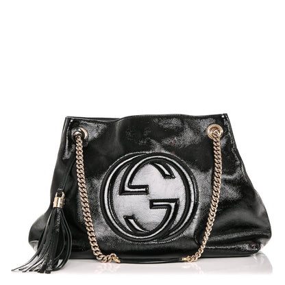 Gucci Patent Medium Soho Chain Shoulder Bag Black 1 of 7