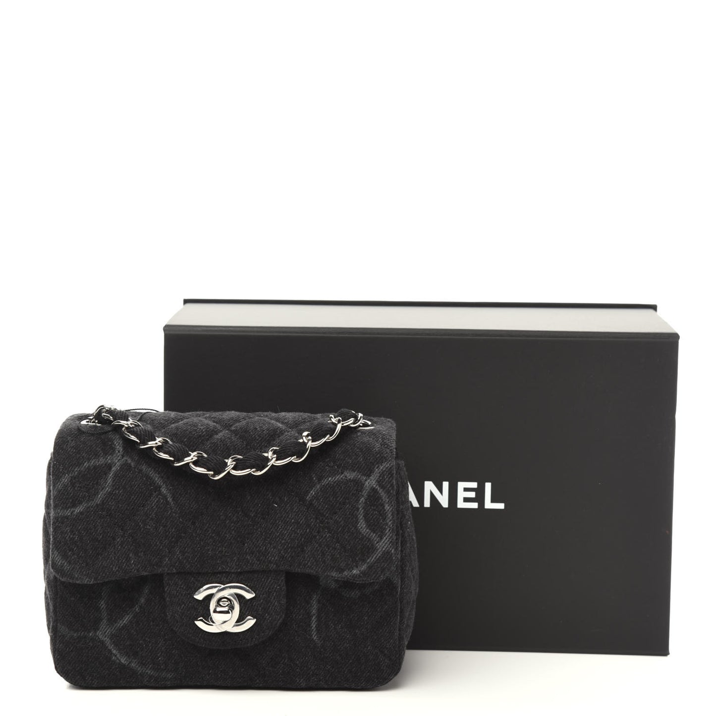 Denim CC Quilted Mini Square Flap Black